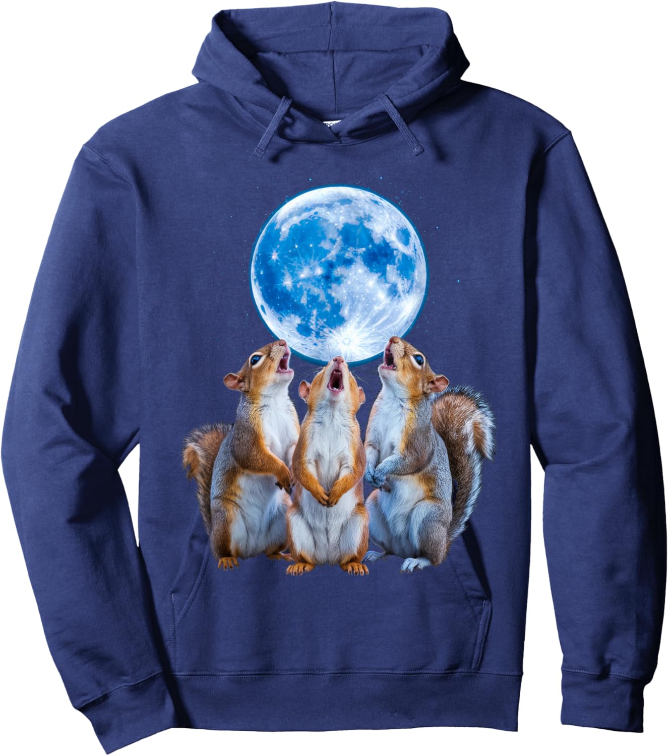 Three Squirrels Howling At The Moon, 3 Squirrel Moon Hoodie - Hoodie | Navy