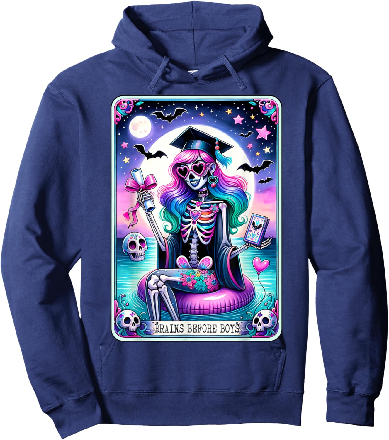 Senior Girls Pastel Goth Ghoul Brains Tarot Card Graduation Hoodie - Hoodie | Navy