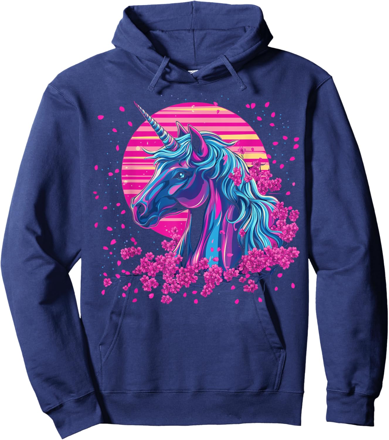 Vaporwave Unicorn Cherry Blossoms Retro Synthwave Aesthetic Hoodie - Hoodie | Navy