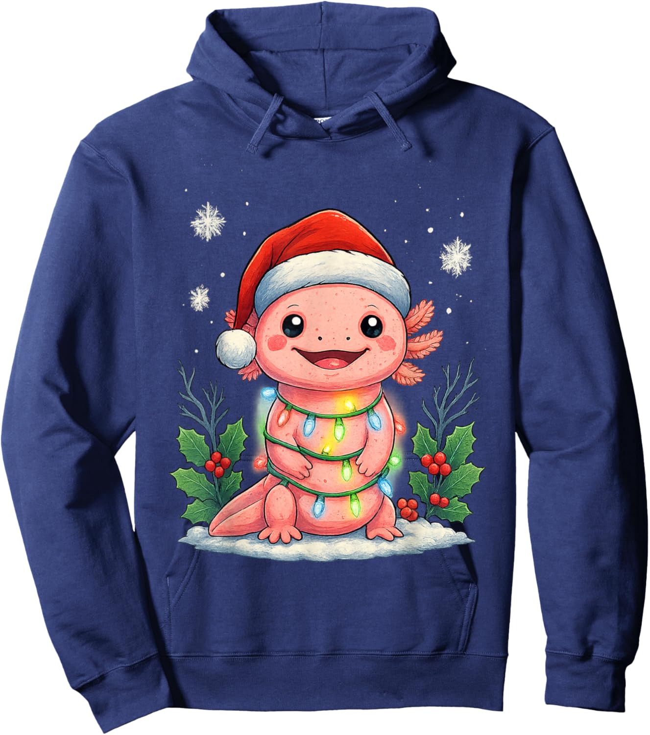 Girls Axolotl Christmas Santa Hat Funny Xmas Pajamas Kids Hoodie - Hoodie | Navy