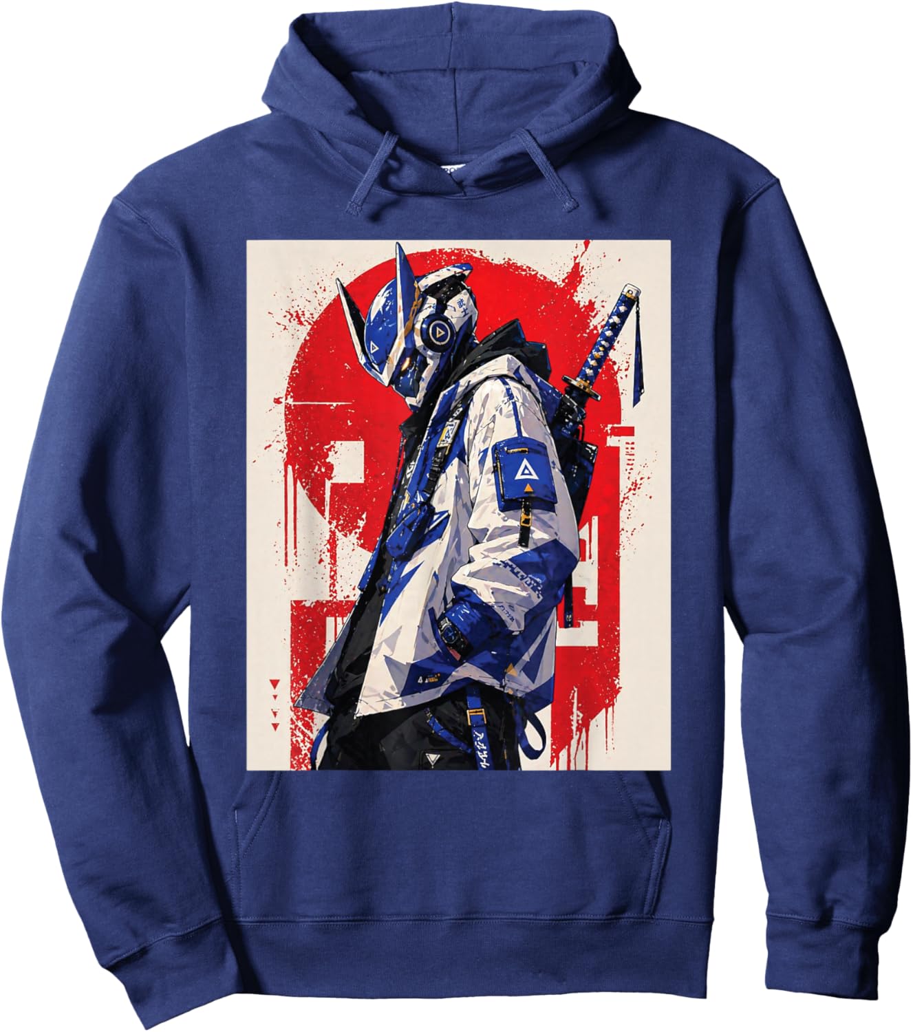 Japanese Cyber Samurai Techwear Anime Streetwear Art Hoodie - Hoodie | Navy