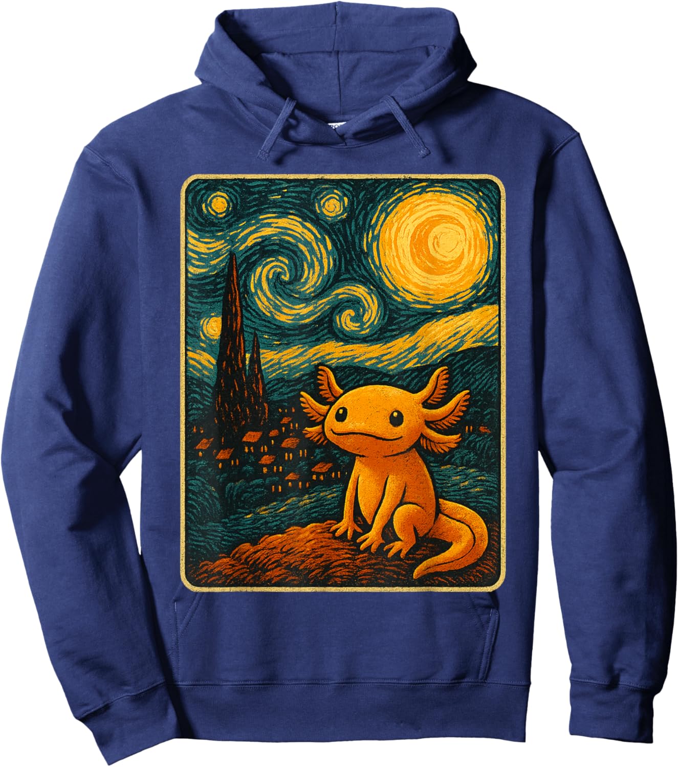 Axolotl Starry Night Van Gogh Art Gifts Women Kid Hoodie - Hoodie | Navy