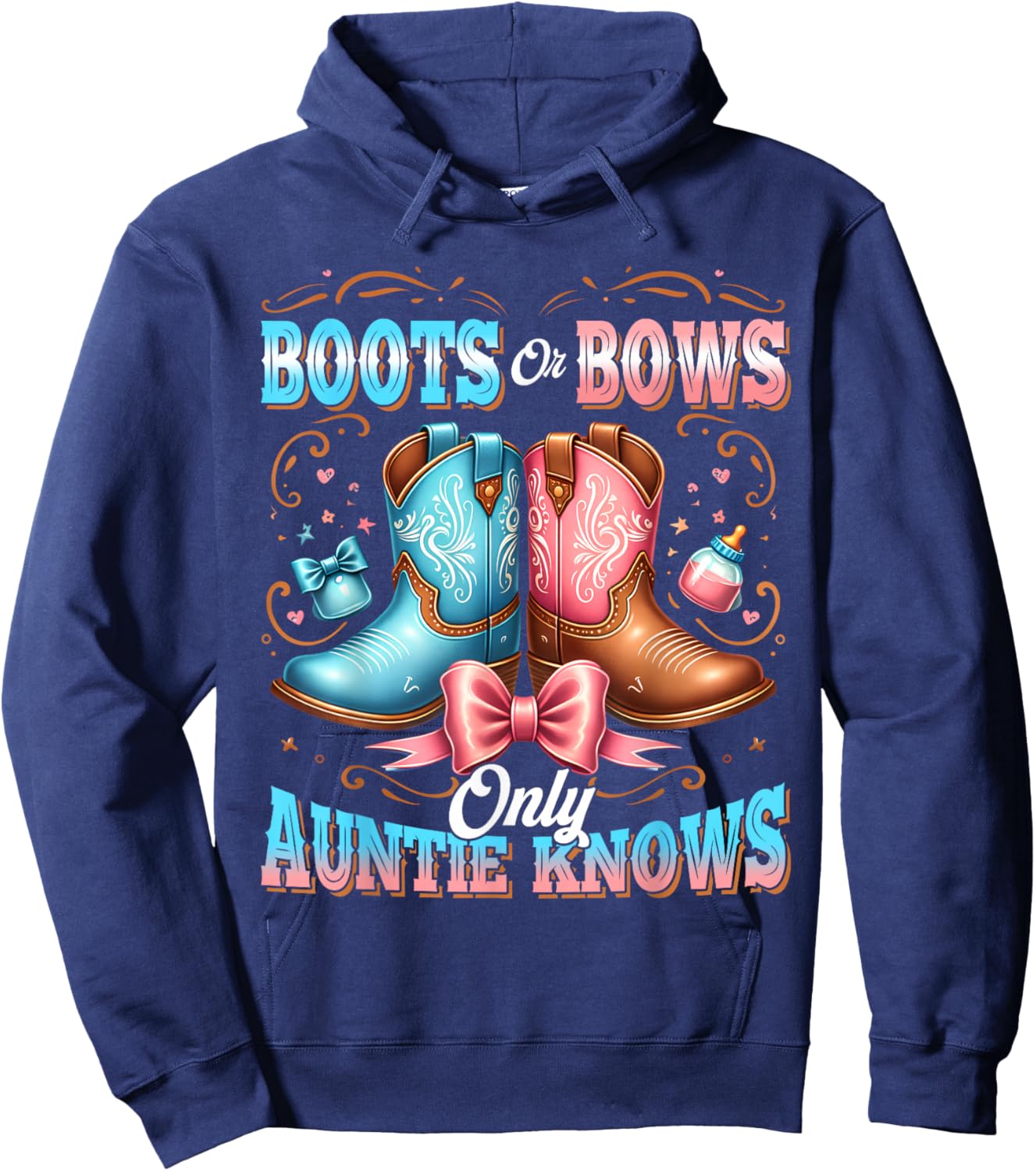 Boots Or Bows Only Auntie Knows Aunt Baby Announcement Hoodie - Hoodie | Navy