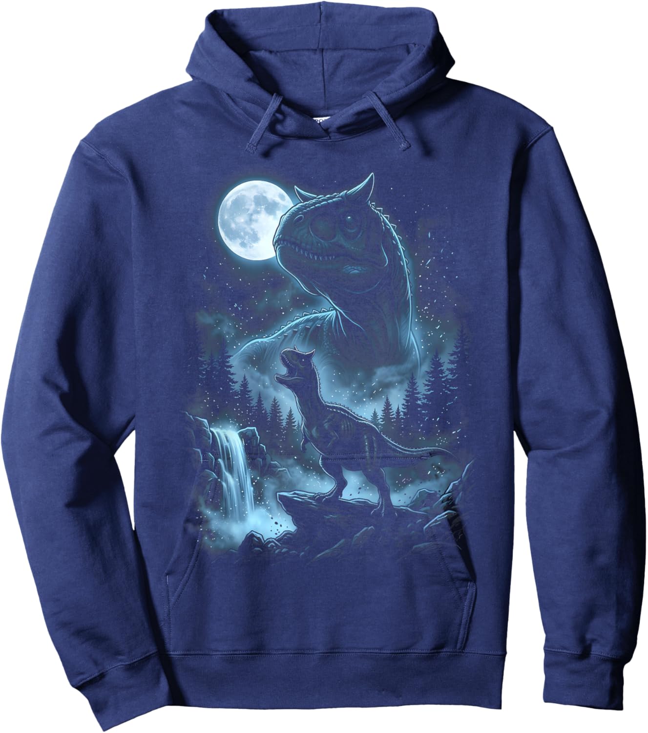 Carnotaurus Silhouette Mystical Moon Dinosaur Hoodie - Hoodie | Navy