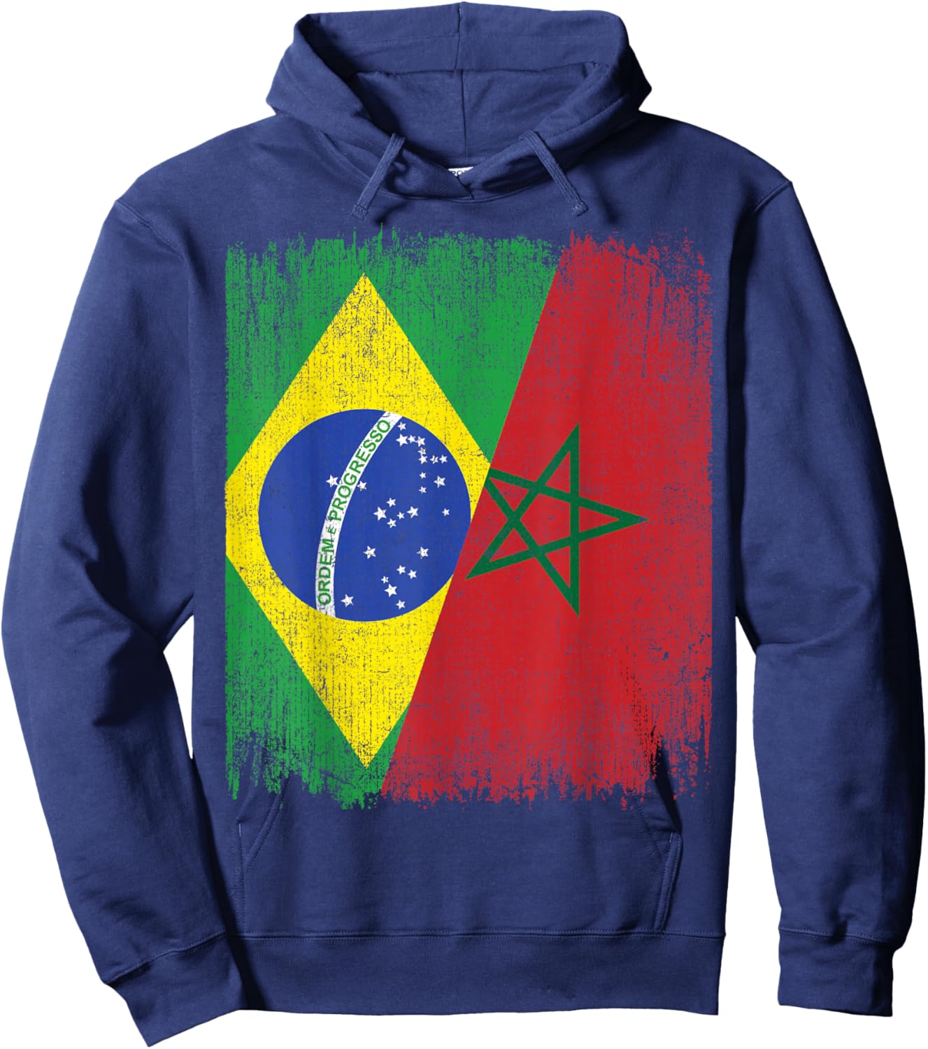 Half Brazil Morocco Split Flag Brazilian Moroccan Roots Hoodie - Hoodie | Navy