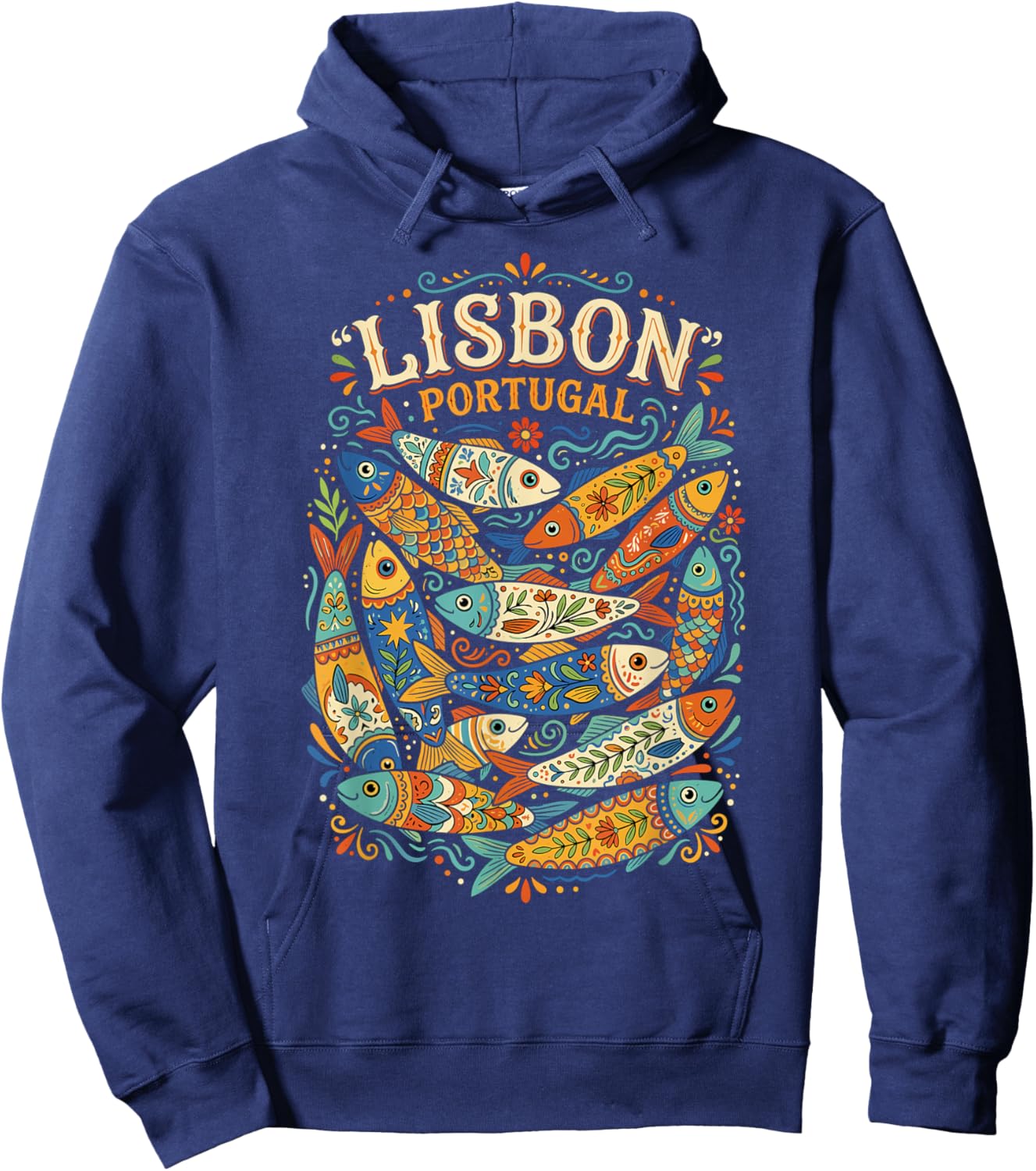 Lisbon, Portugal Fish, Fun, Colorful Sardines Hoodie - Hoodie | Navy