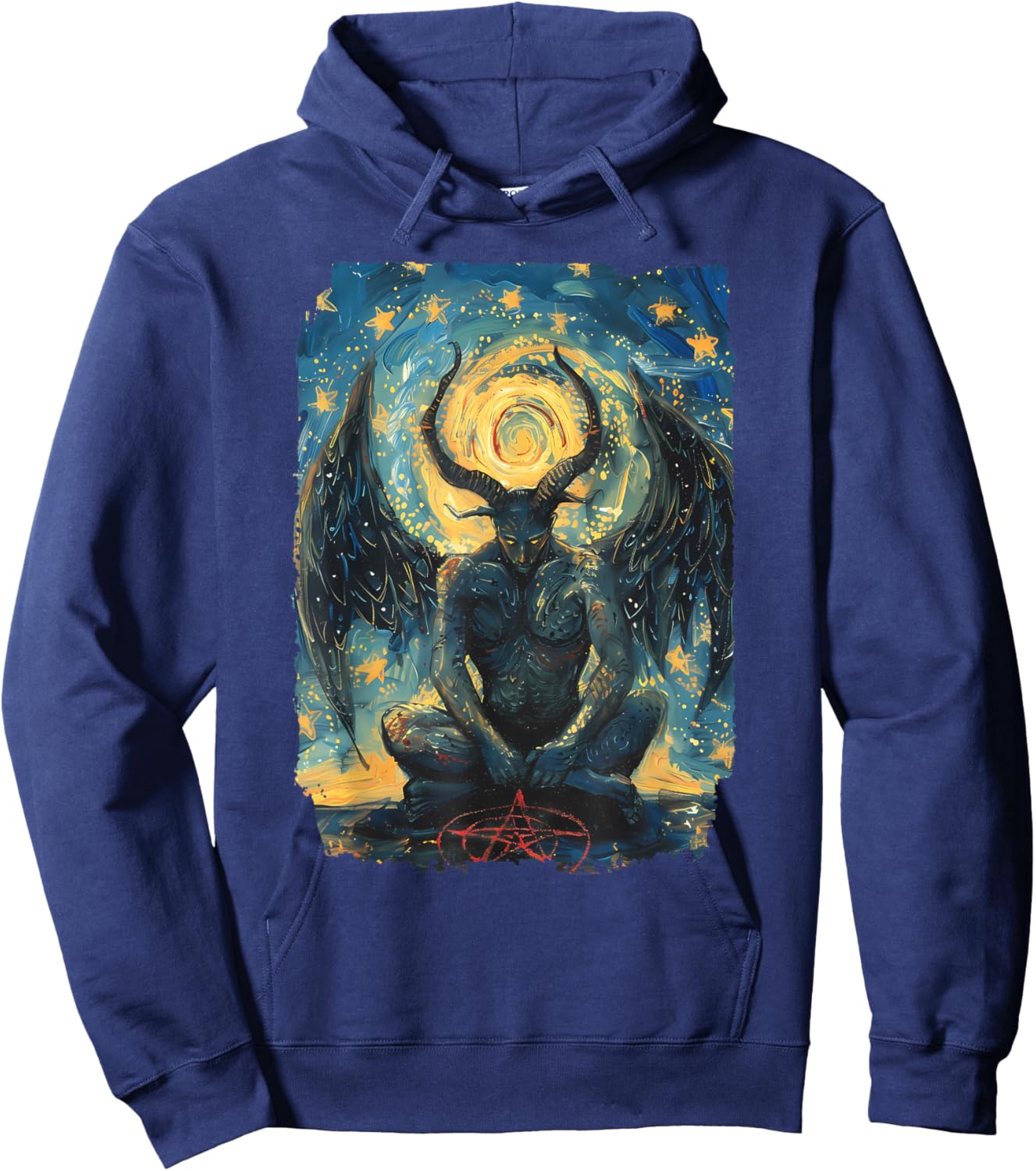 Occult Baphomet Starry Nights Goat Pentagram Hoodie - Hoodie | Navy
