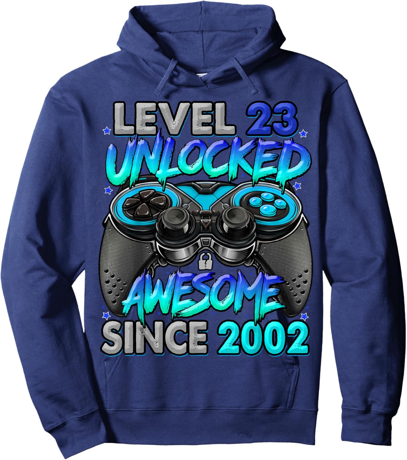 Level 23 Unlocked Awesome Since 2002 23rd Birthday Gaming Hoodie - Hoodie | Navy