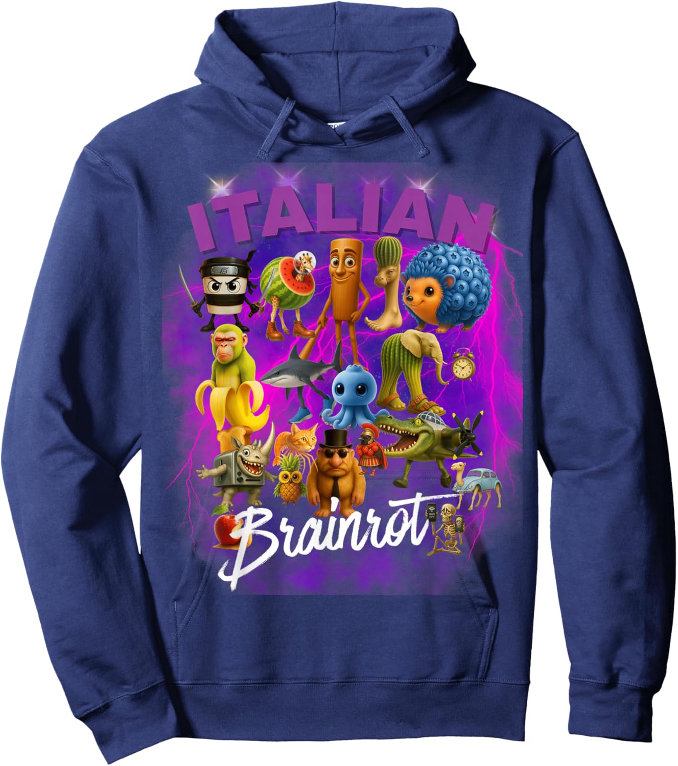 Absurd Italian Brainrot Cartoon Art Surreal Meme Animals Hoodie - Hoodie | Navy