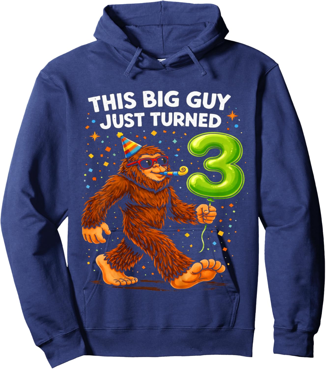 Kids Bigfoot Three 3rd Birthday Sasquatch 3 Year Old Birthday Boy Hoodie - Hoodie | Navy