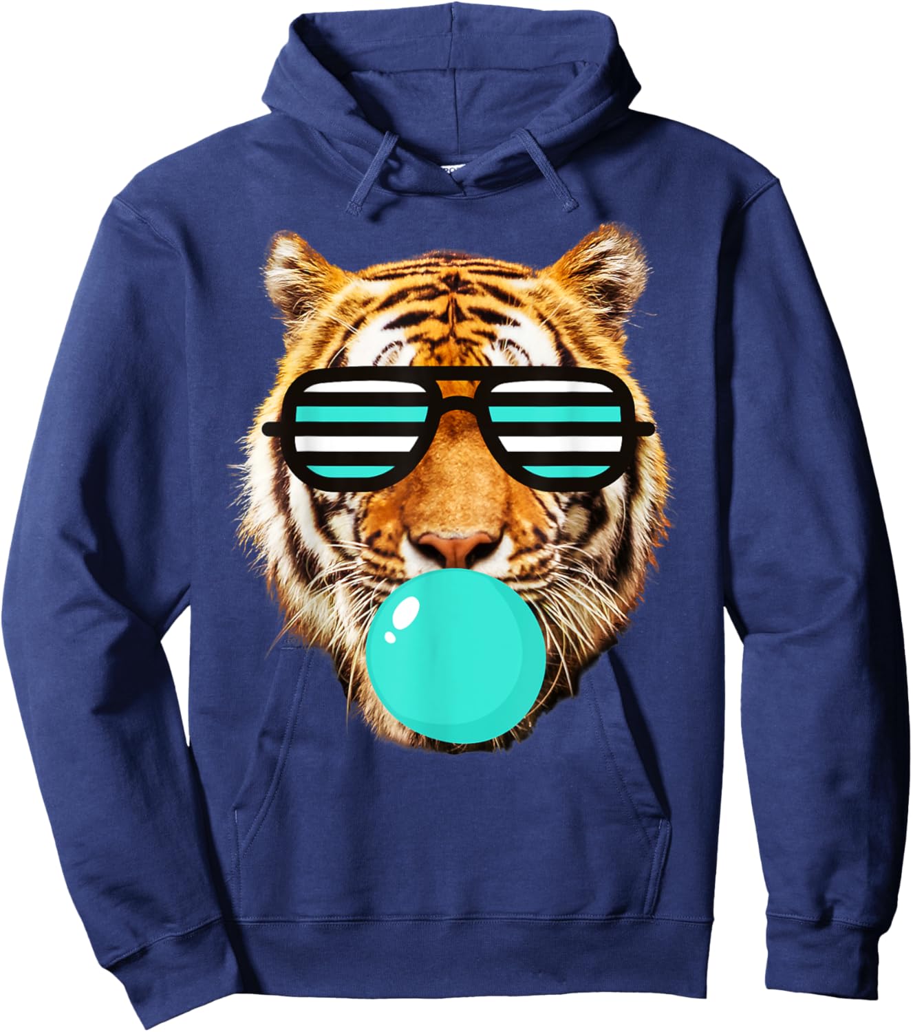 Turquoise bubble Gum tiger Stripe Cute Tiger with Sunglasses Hoodie - Hoodie | Navy