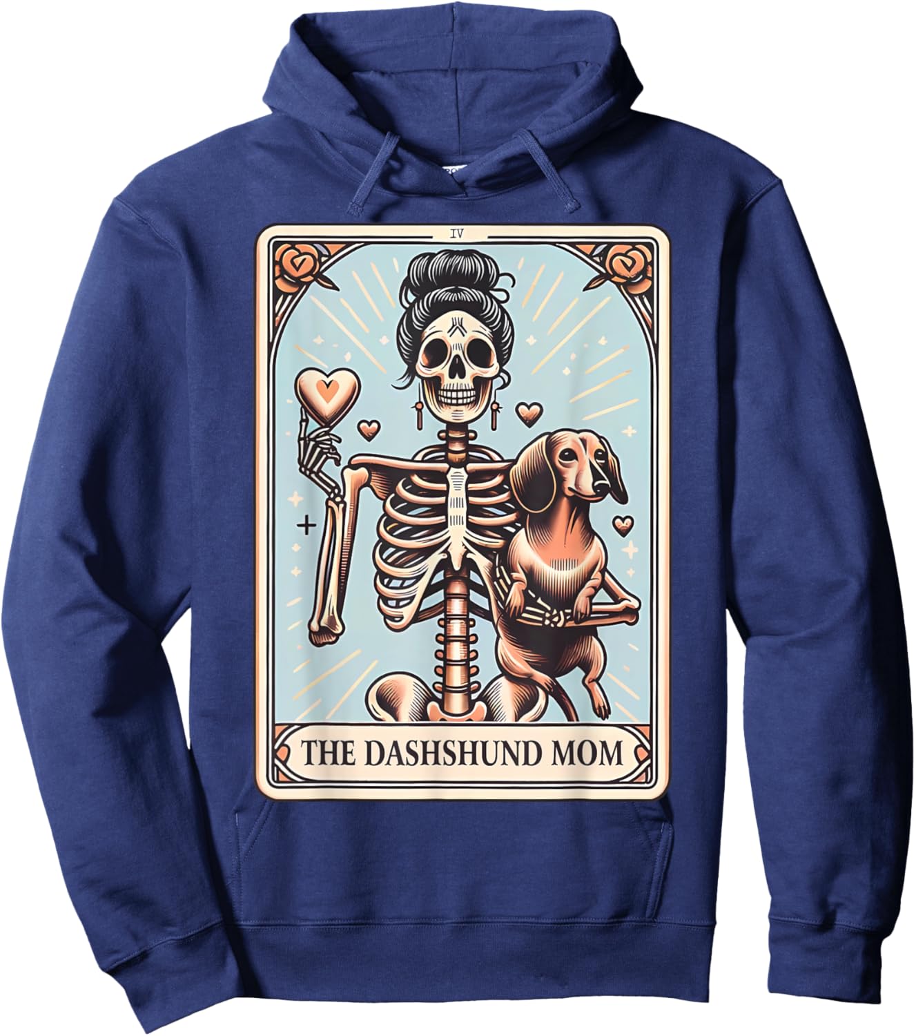Valentine's Day Dachshund Mom Tarot Card Skeleton Doxie Mama Hoodie - Hoodie | Navy