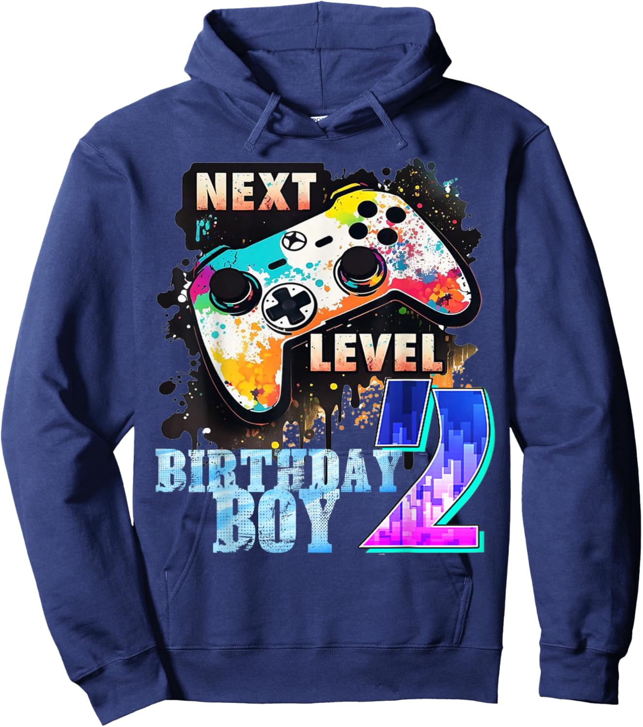 Kids 2nd Birthday Next Level Gamer Video Game 2 Years Old Hoodie - Hoodie | Navy