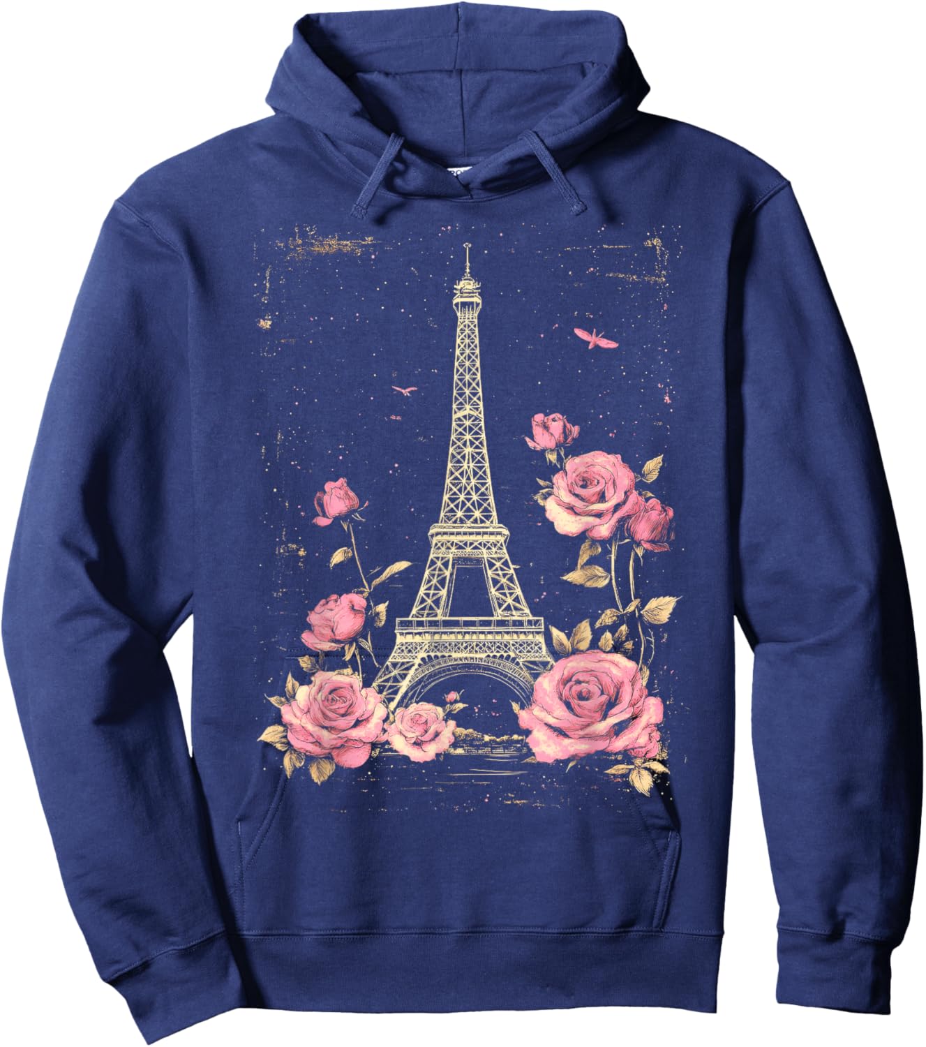 Vintage Paris Eiffel Tower Witn Pink Roses Floral Hoodie - Hoodie | Navy