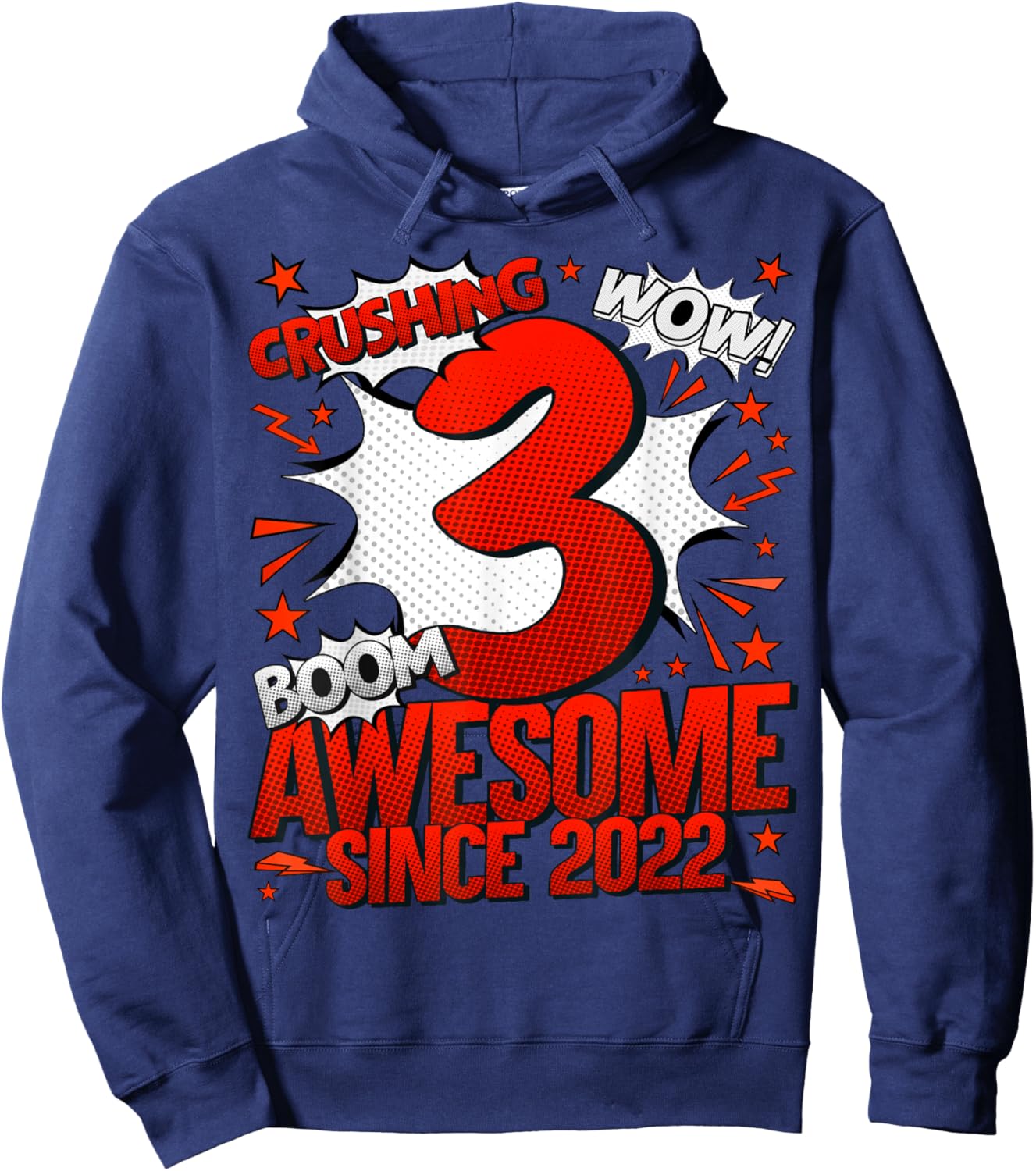 Comics Style 2025 Birthday Gifts HH 3 Year Old Boy Black Cartoon Hoodie - Hoodie | Navy
