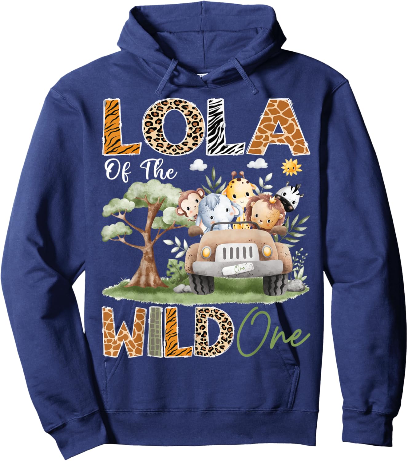 Lola Of The Wild One 1St Birthday Safari Truck Animal Hoodie - Hoodie | Navy