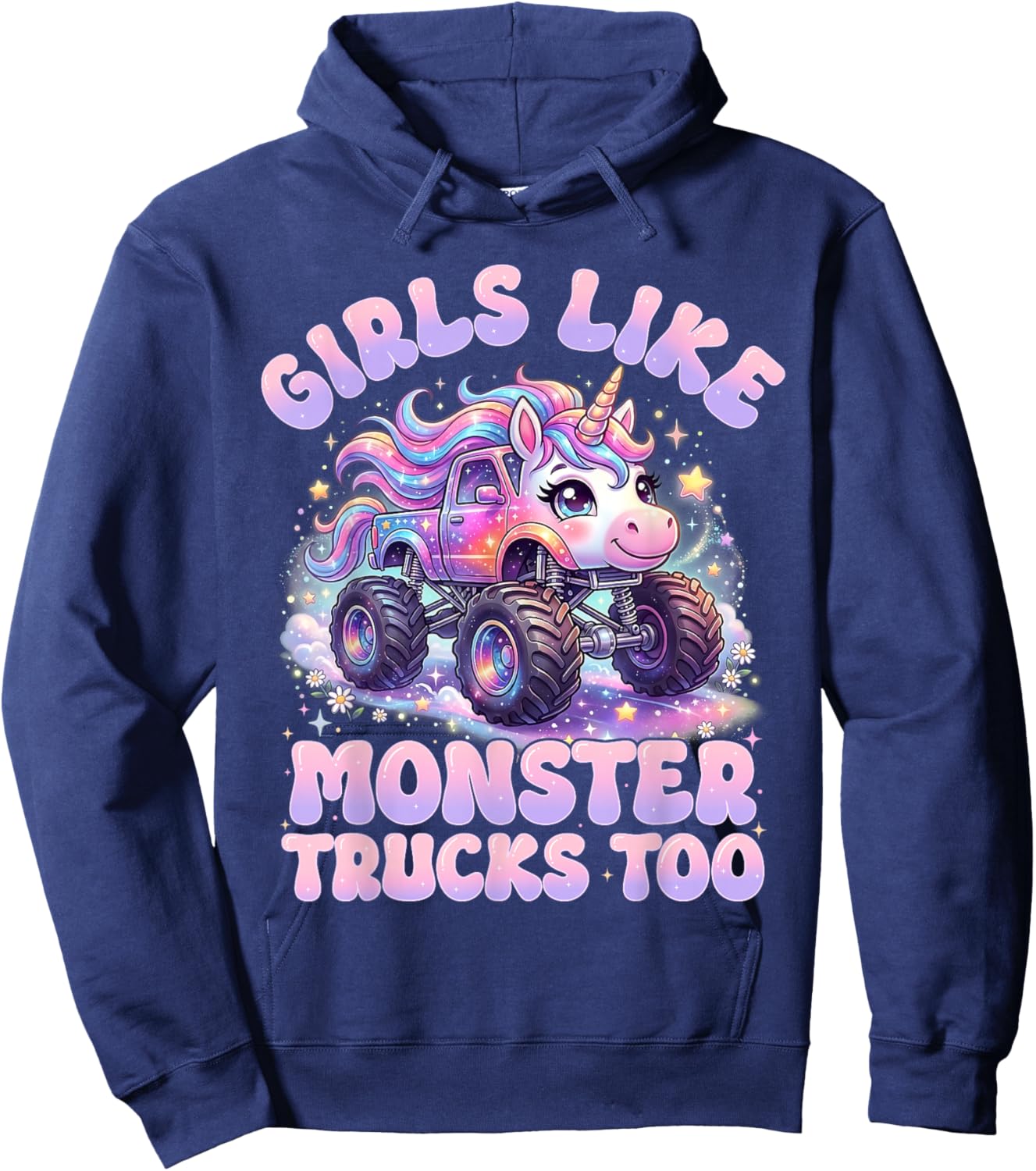 Girls Like Monster Trucks Too Cute Unicorn Monster Truck Hoodie - Hoodie | Navy