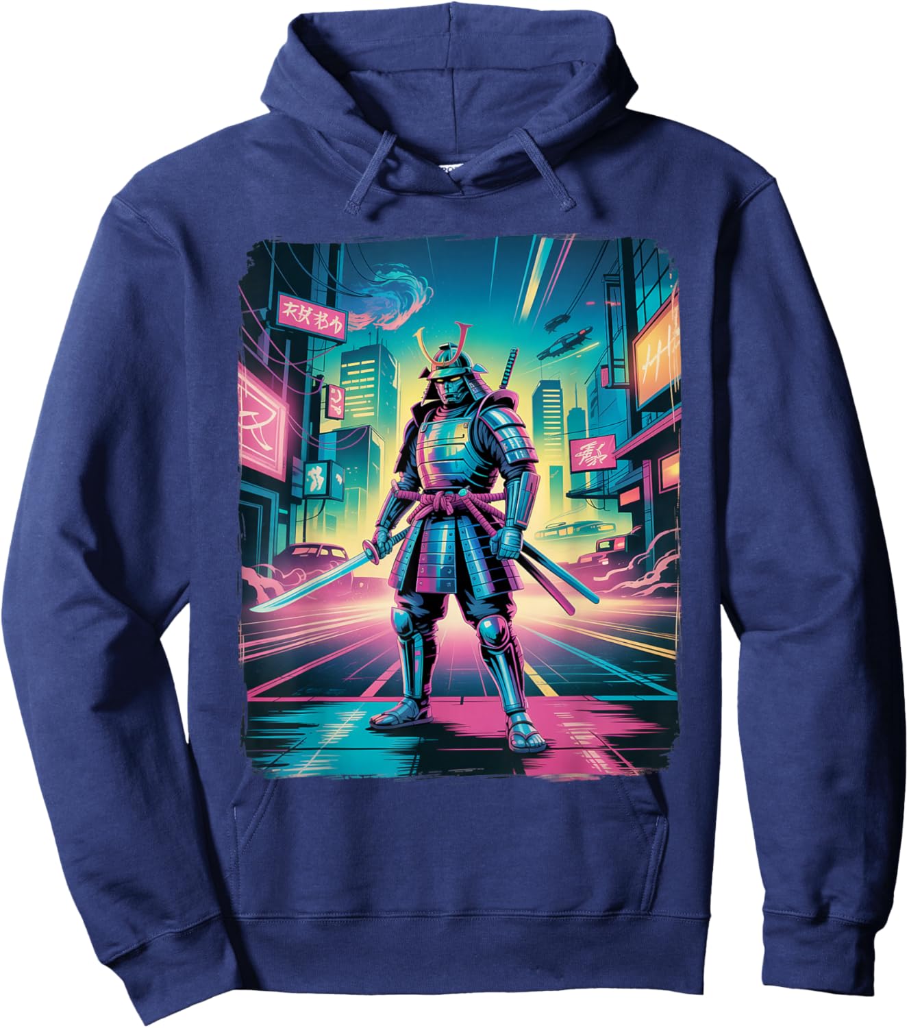 Vintage Retro 90s Airbrushed Samurai Hoodie - Hoodie | Navy