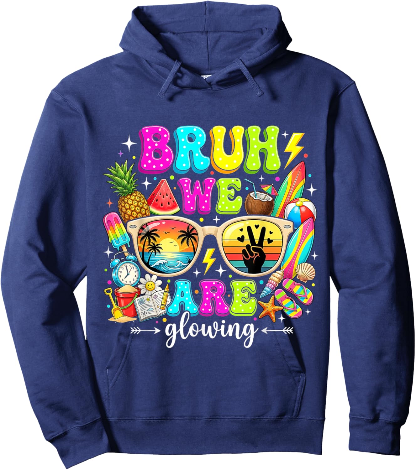 Funny Last Day of School 90s Neon Aesthetic Student Summer Hoodie - Hoodie | Navy