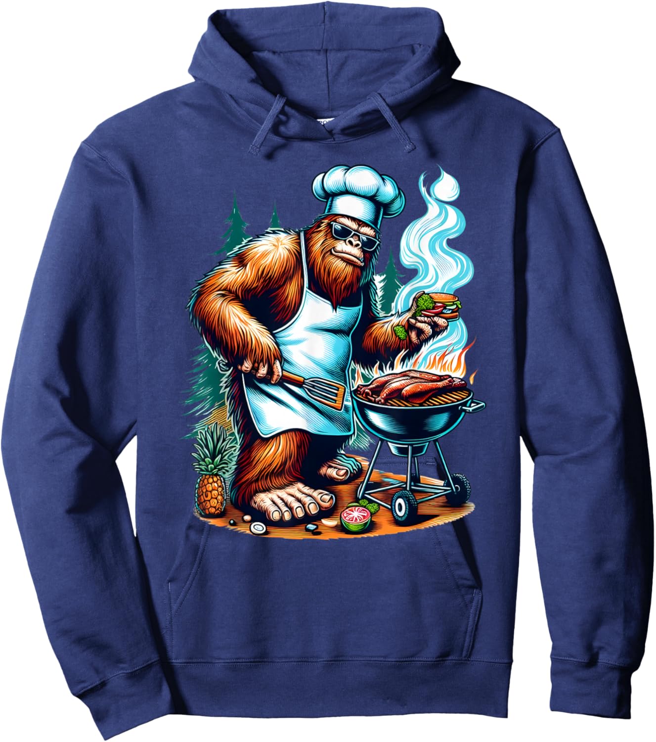 BBQ Master Bigfoot Chef Grill Cooking Barbecue Dad Funny Hoodie - Hoodie | Navy