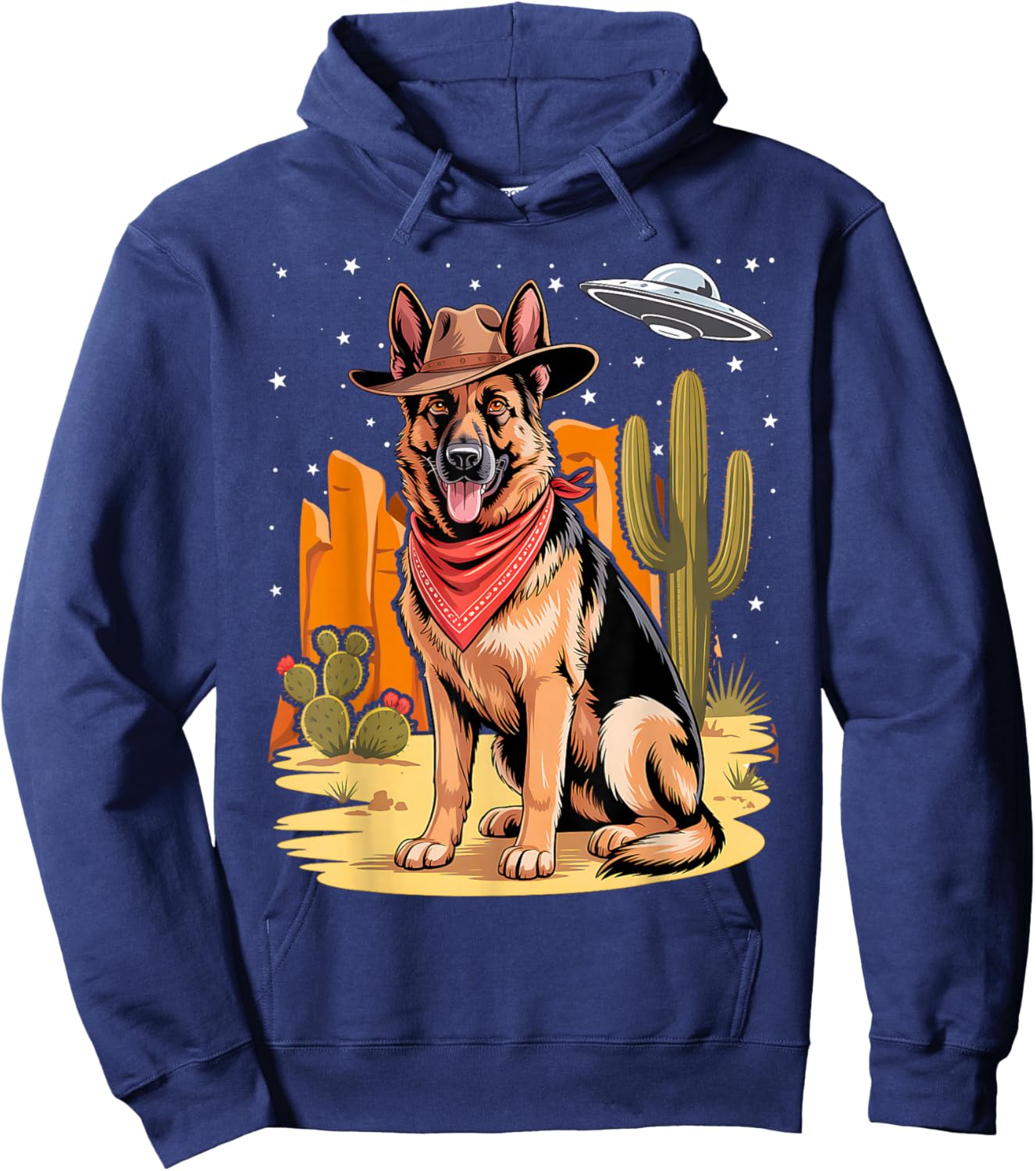 Western German Shepherd UFO Dog Alien Cowboy GSD Ranch Hoodie - Hoodie | Navy
