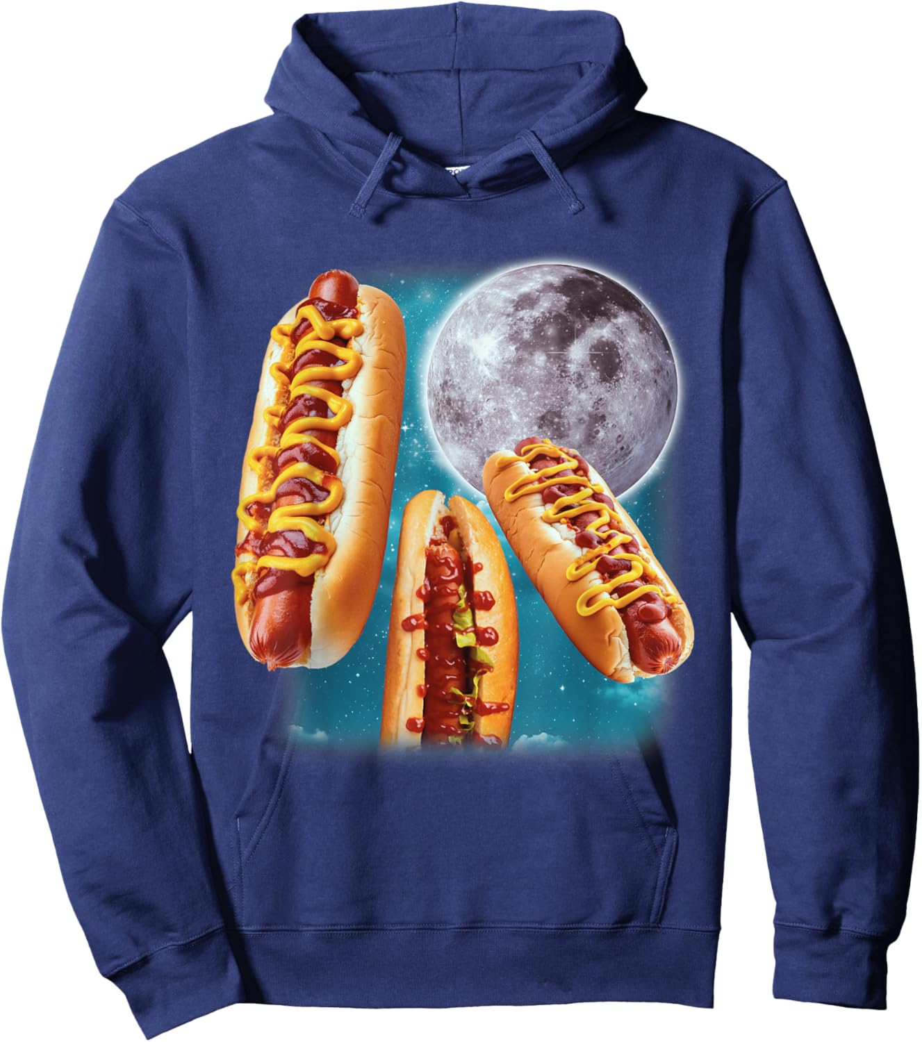 Three Hot Dogs Glizzy Moon Howling Funny Meme Hoodie - Hoodie | Navy