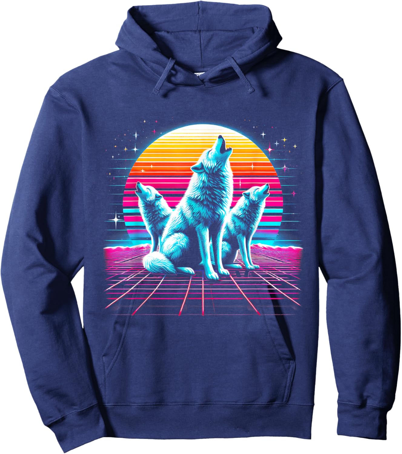 Wolf Vaporwave Hoodie - Hoodie | Navy
