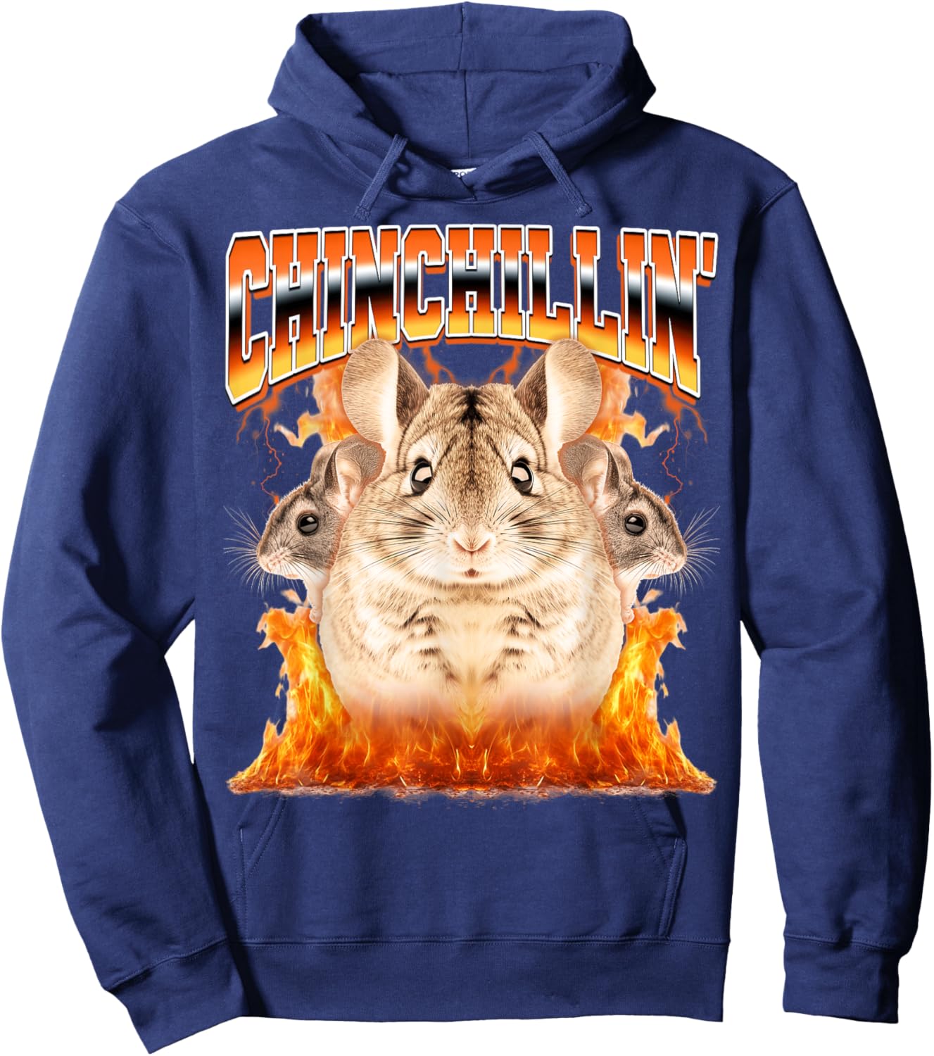 Chinchillin' Chinchilla Pet Chinchilla Lover 90s Bootleg Hoodie - Hoodie | Navy