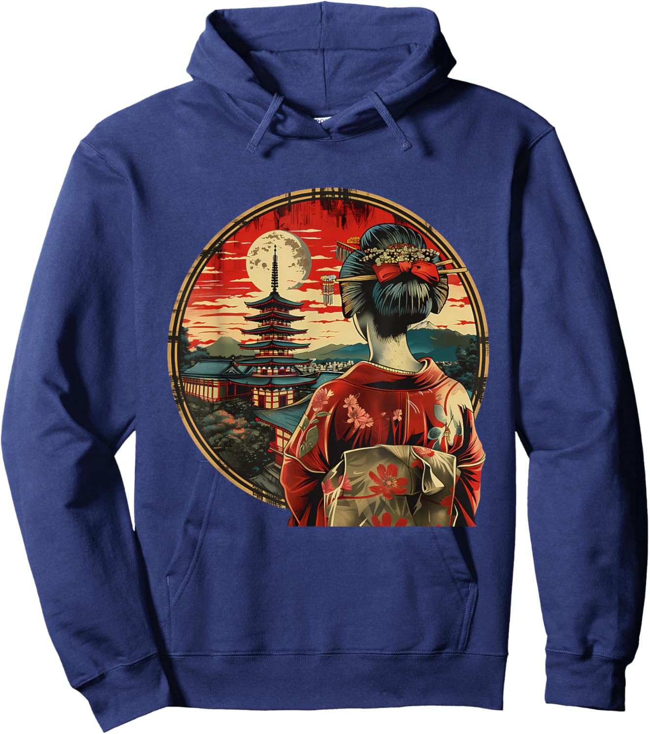 Japanese Geisha Pagoda Geisha Girl Kimono Traditional Art Hoodie - Hoodie | Navy