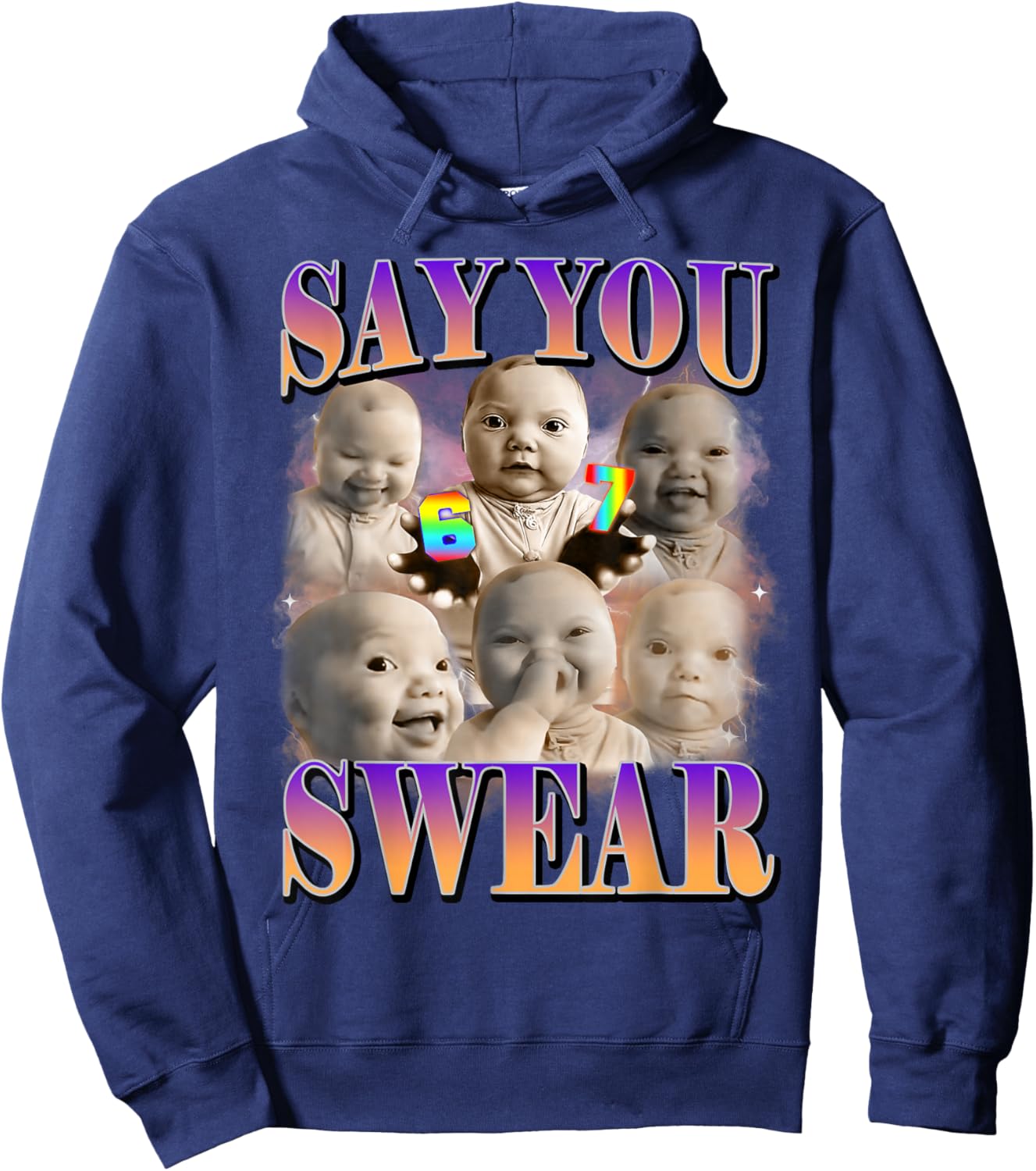 Say You Swear Ai Niche Baby Holding Back Laugh Genz Meme Hoodie - Hoodie | Navy