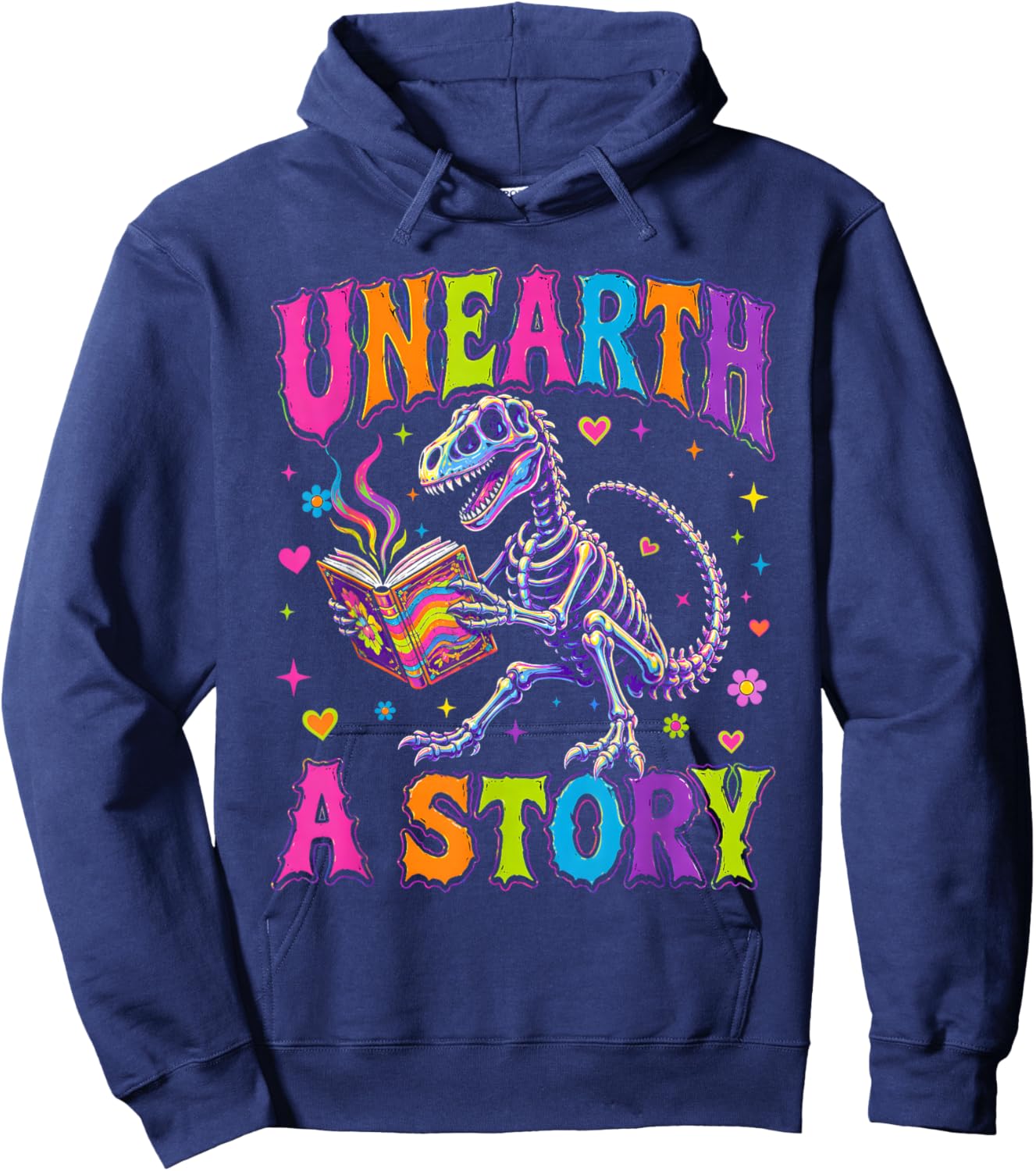 Funny Unearth a Story Dinosaurs Summer Reading 2026 Hoodie - Hoodie | Navy