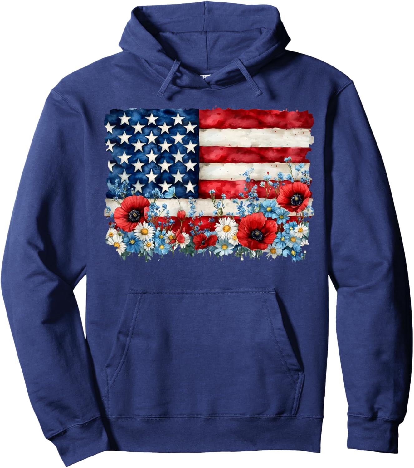 Retro Flower American Flag Women 4th Of July Patriotic Hoodie - Hoodie | Navy