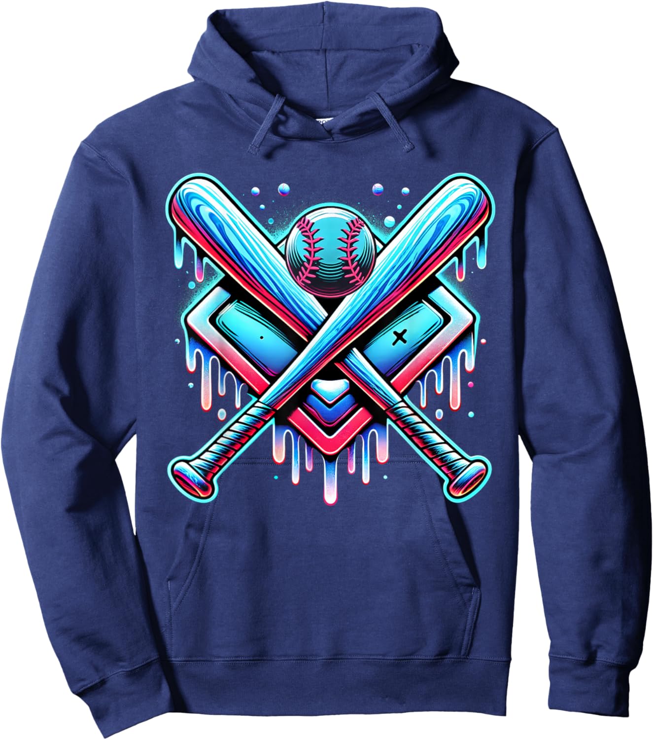 Baseball Dripping Ice Cream Drip Youth Boys Baseball Hoodie - Hoodie | Navy