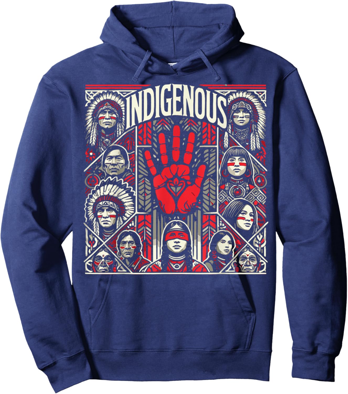 Native American Indigenous Red Hand Indian Blood Themed Hoodie - Hoodie | Navy