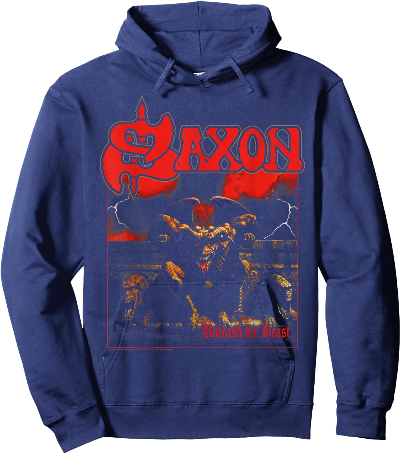 Official Saxon Heavy Metal Unleash The Beast Group Retro Hoodie - Hoodie | Navy
