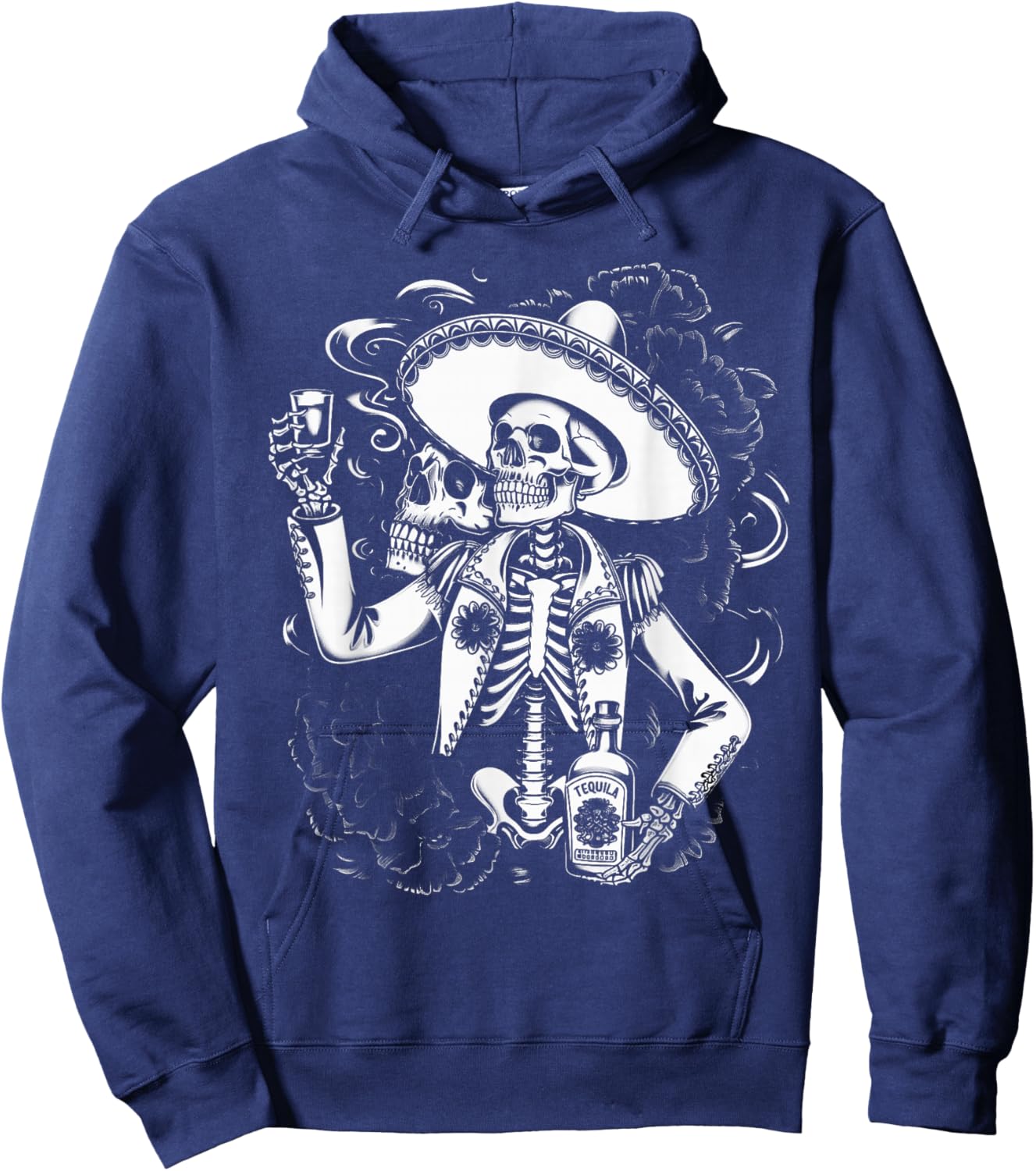 Mexico Vintage Skeleton Tequila Dia De Los Muertos Mexican Hoodie - Hoodie | Navy