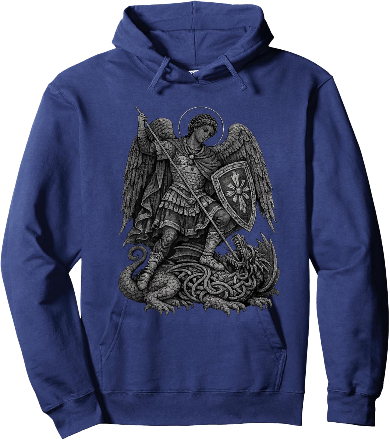 St. Michael Defeating the Dragon Catholic Christian Grunge Hoodie - Hoodie | Navy
