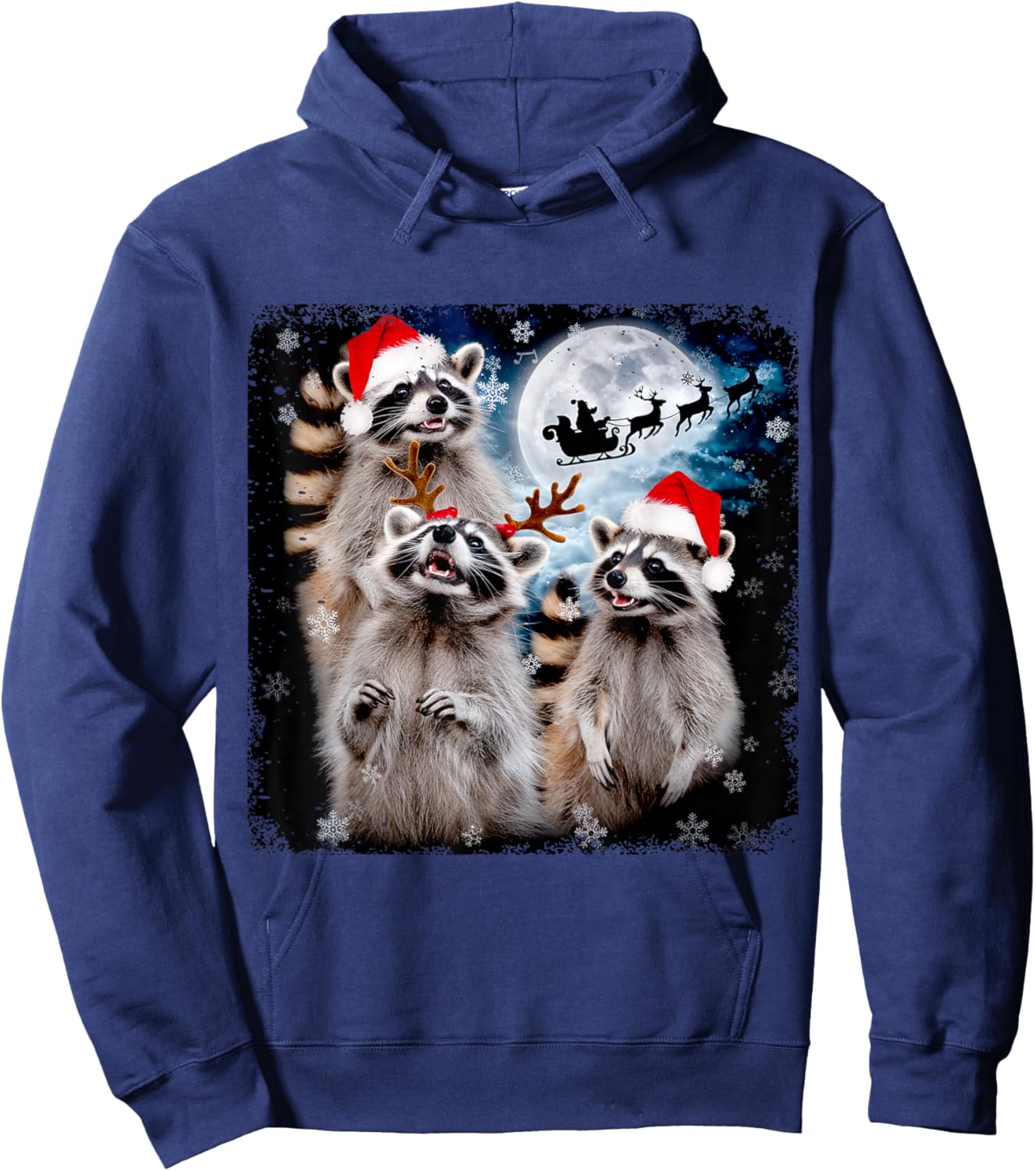 Funny Christmas Moon Howling Raccoon Xmas Men, Women, Kid Hoodie - Hoodie | Navy