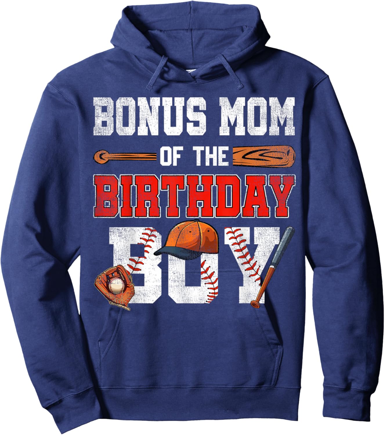 Bonus Mom Of The Birthday Boy Baseball Bday Family Hoodie - Hoodie | Navy