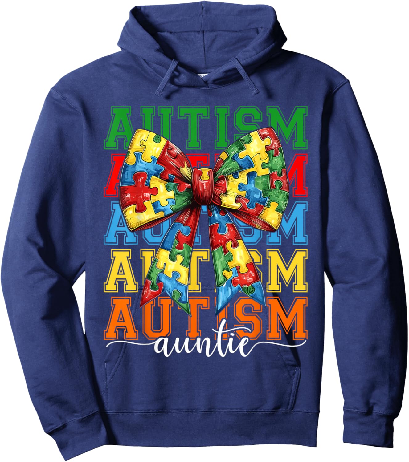 Autism Auntie Heart Coquette Bow Autism Awareness Aunt Hoodie - Hoodie | Navy