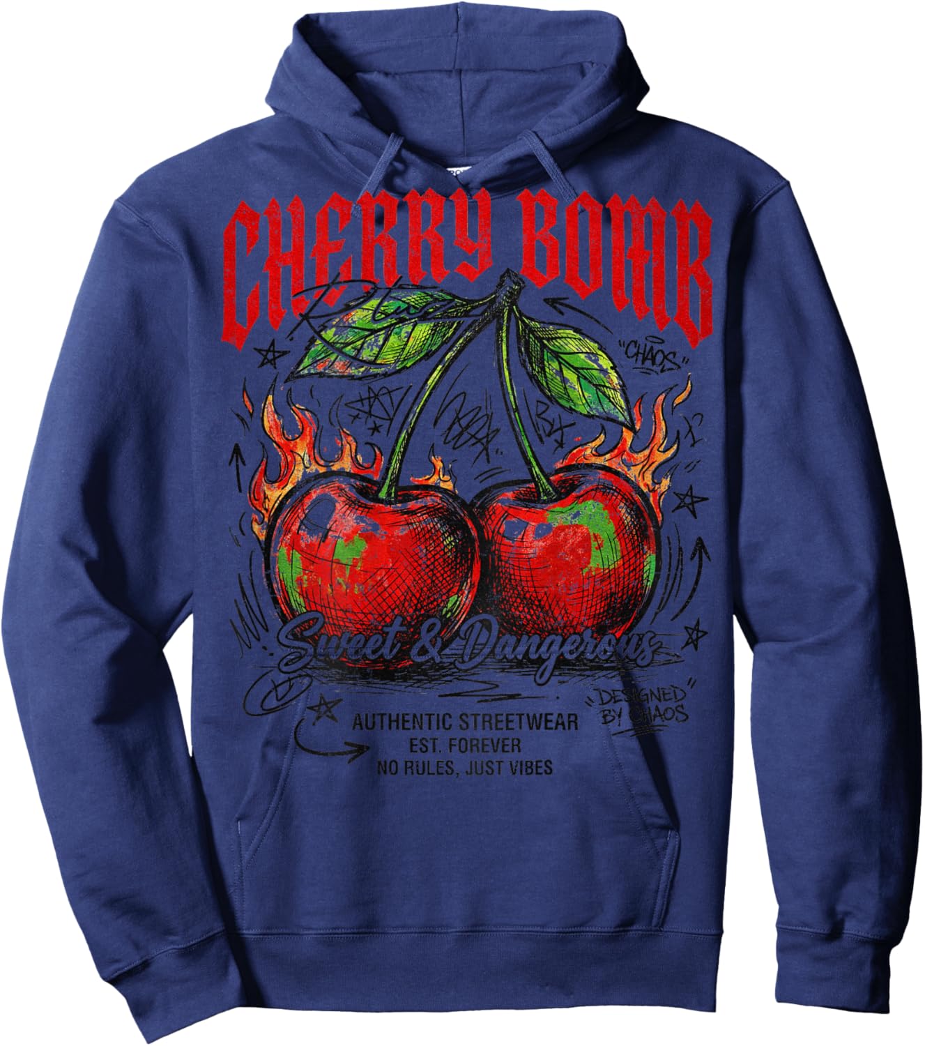 Früchte Obst Backprint Streetwear Mode Vintage Damen Herren Hoodie - Hoodie | Navy