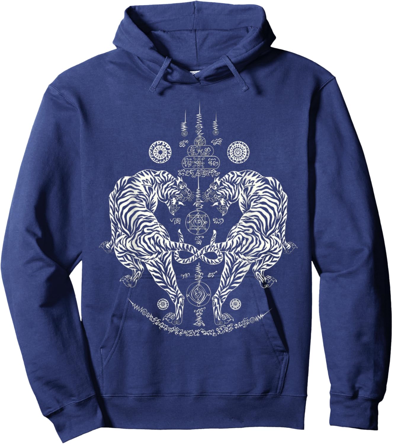 Sak Yant Thai Tattoo Twin Tiger For Muay Thai Fighter. Hoodie - Hoodie | Navy