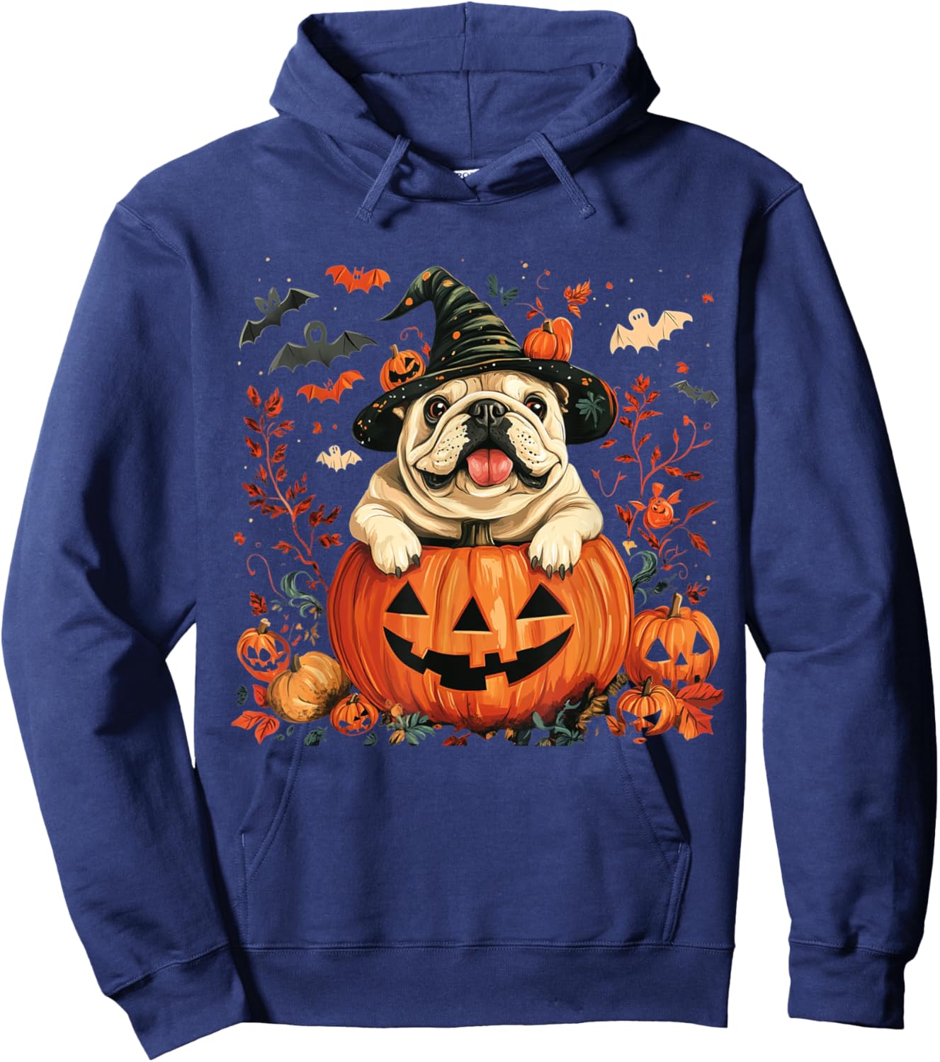 English Bulldog Pumpkin Halloween Thanksgiving Men Women Dog Hoodie - Hoodie | Navy