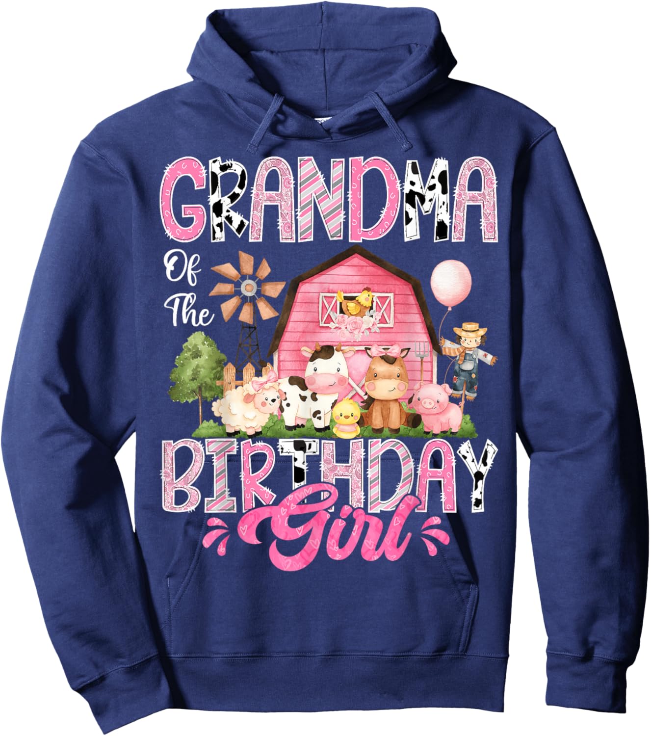 Grandma Of The Birthday Girl Pink Farm Cow First Birthday Hoodie - Hoodie | Navy