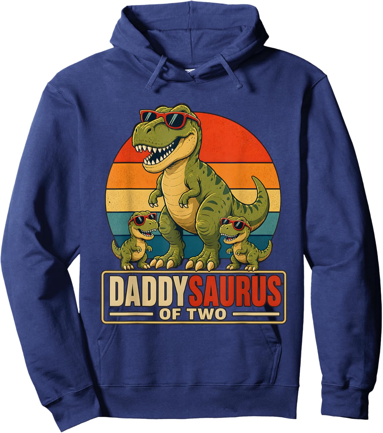 Father's Day Daddysaurus Dad of Two Dinosaur Family Hoodie - Hoodie | Navy
