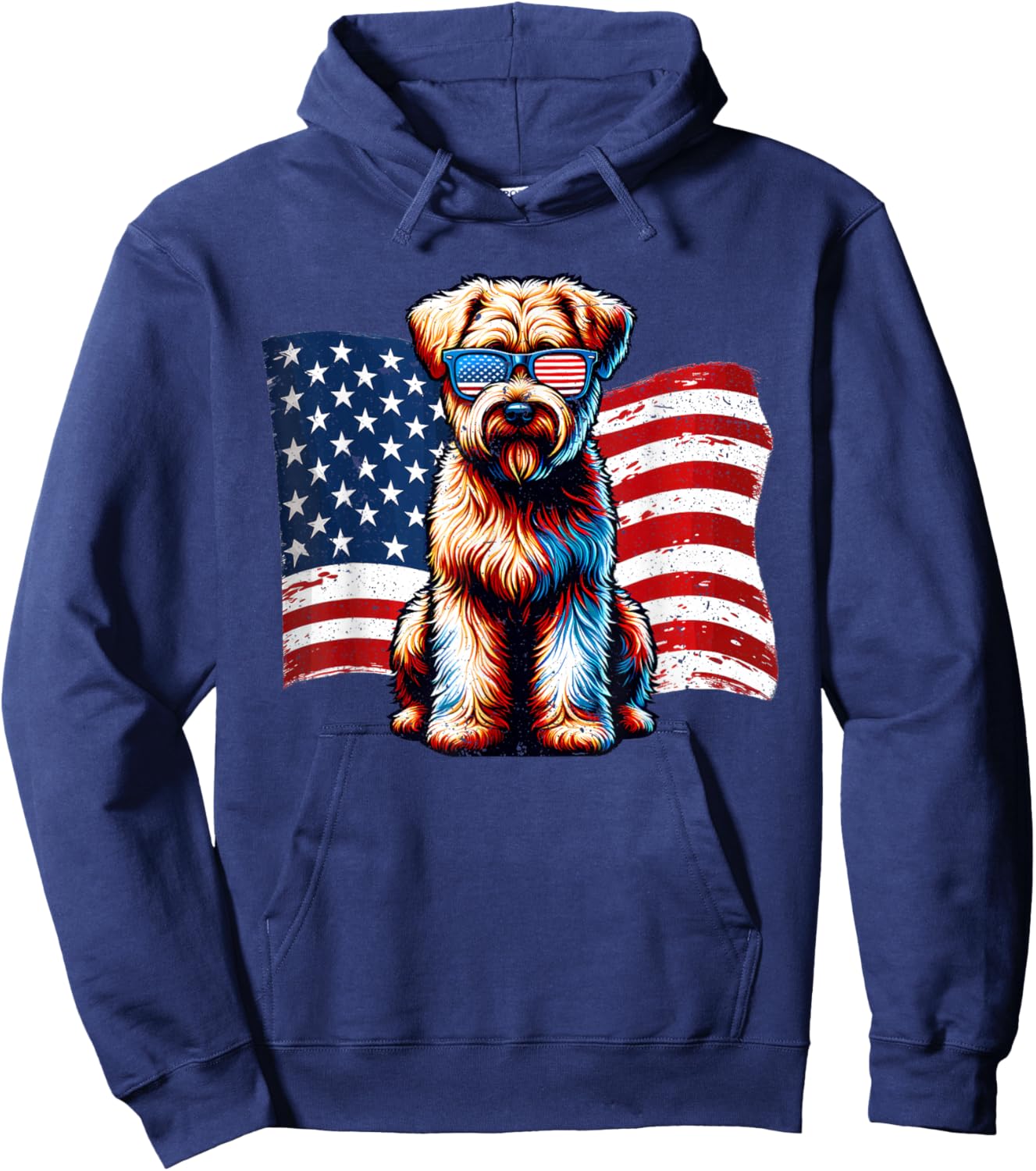 Soft coated Wheaten Terrier American Flag Patriotic Vintage Hoodie - Hoodie | Navy