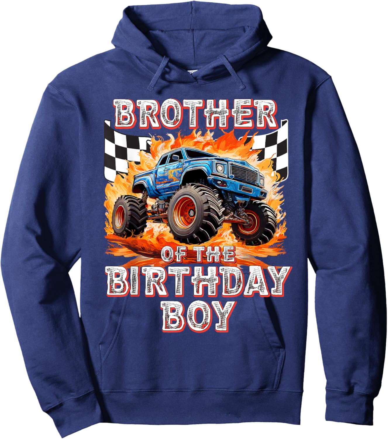 Brother of the Birthday Boy Monster Truck Birthday Hoodie - Hoodie | Navy