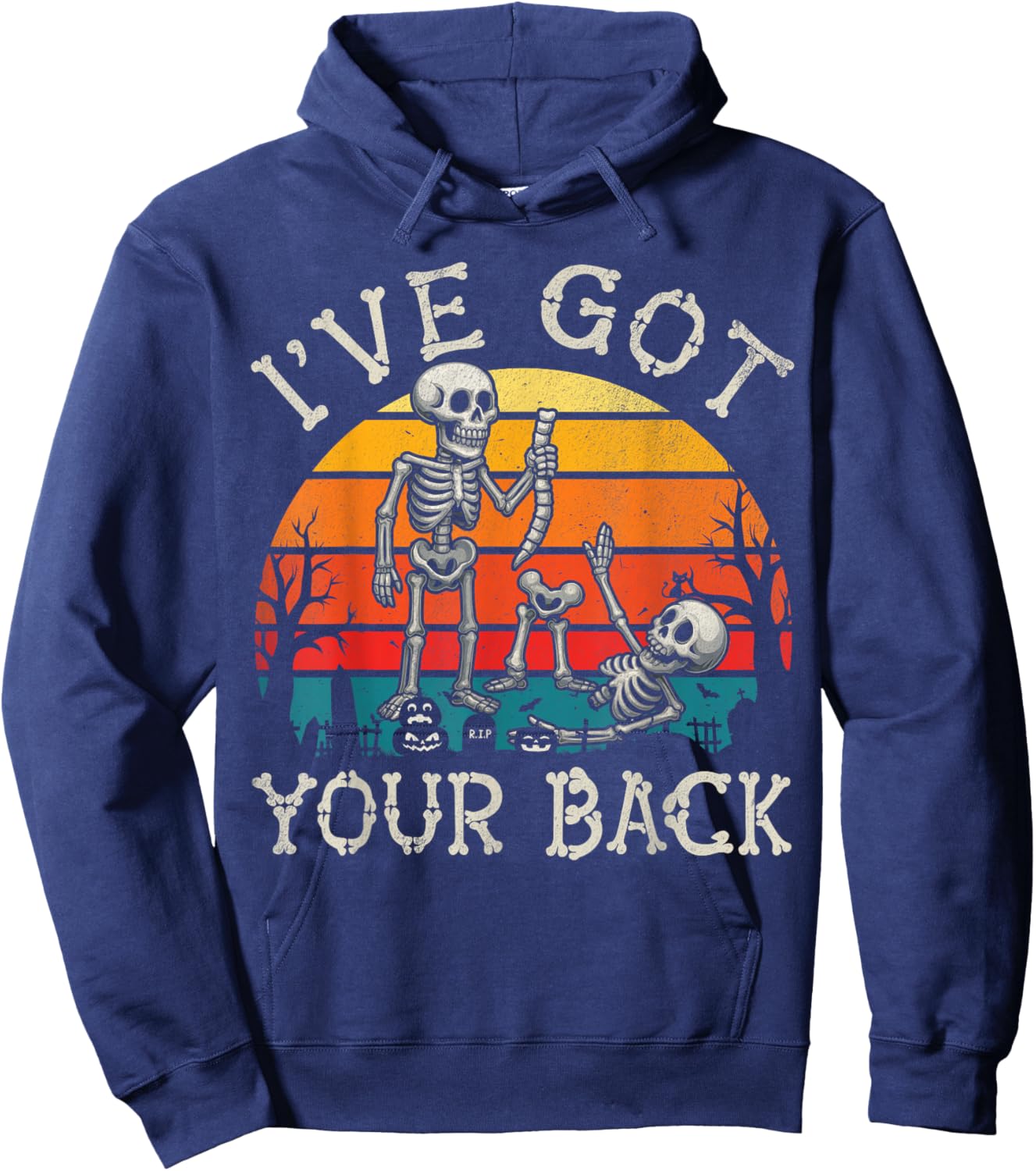 Retro I've Got Your Back Funny Halloween Skeleton Costume Hoodie - Hoodie | Navy