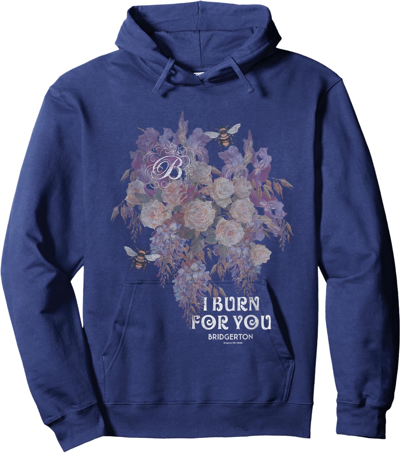 Bridgerton I Burn for You Vintage Retro Floral Chest Poster Hoodie - Hoodie | Navy