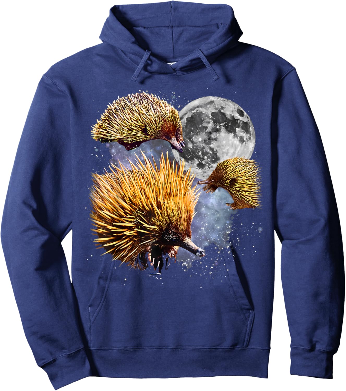 Retro Three Echidna Howling at The Moon Animal Lover Graphic Hoodie - Hoodie | Navy